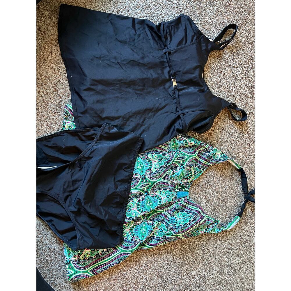 Maternity Swimsuit, Medium, black/multi color, tankini, 2 piece, pregnant